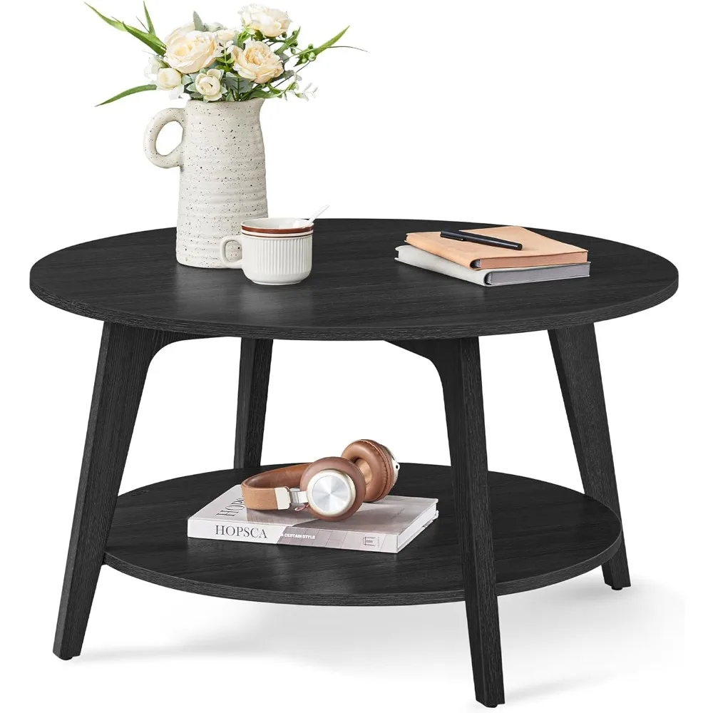 

Round Coffee Table, 2 Tier Coffee Table with Storage, for Living Room, 31.5 x 17.7 Inches, Easy to Assemble, Charcoal Gray ULCT