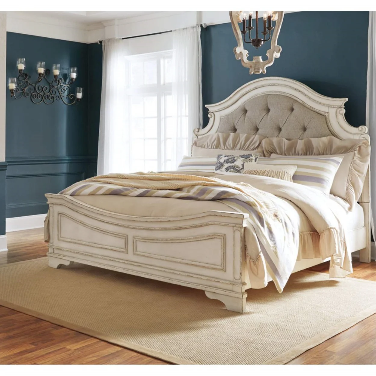 # Minimalist Traditional Solid Wood Adjustable King Size Bed Hand-Carved White Frame Upholstery Back Wall Bed Design for Living