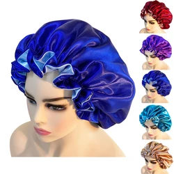 Double Layer Satin Bonnet Silky Sleep Cap for Women Extra Large Reversible Adjustable Satin Cap Sleeping for Curly Natural Hair