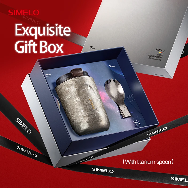 SIMELO 380ML Pure Titanium Coffee Cup Gift Box Packaging Inner And Outer Pure Titanium Insulated Coffee Cup Thermos Water Bottle