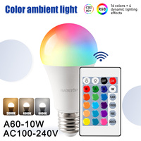 2pcs RGB Bulb LED Multicolor light E27 B22 Base 16 Colors 220V 110V Smart lighting Dimmable 24 Key Remote Control Lamp