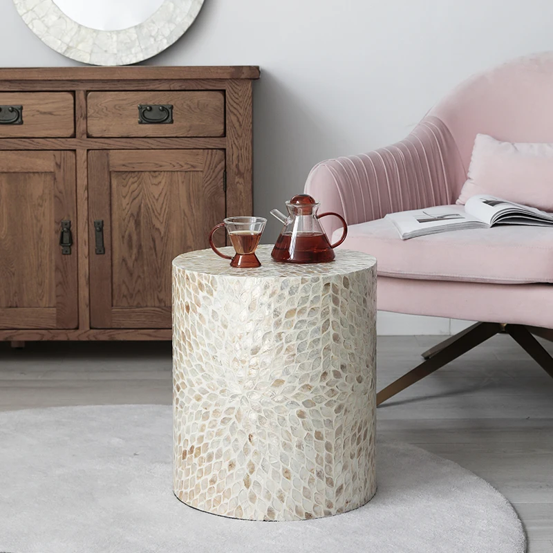 ديكور المنزل الإبداعية قذيفة طاولة جانبية الطابق ديكور غرفة المعيشة أريكة طاولة شاي هووسورمينغ هدايا صغيرة مستديرة خمر طاولات القهوة #2