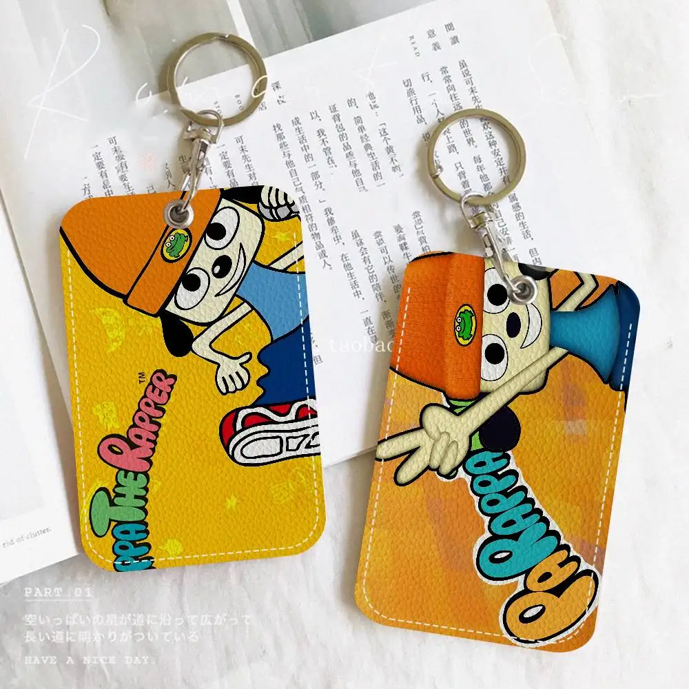 Klassisches Spiel P-Parappa T-The R-Rapper 1 Stück Zugangskartenetui Leder Kartenhalter Schlüsselanhänger Schlüsselanhänger Türzugangsanhänger Ausweis