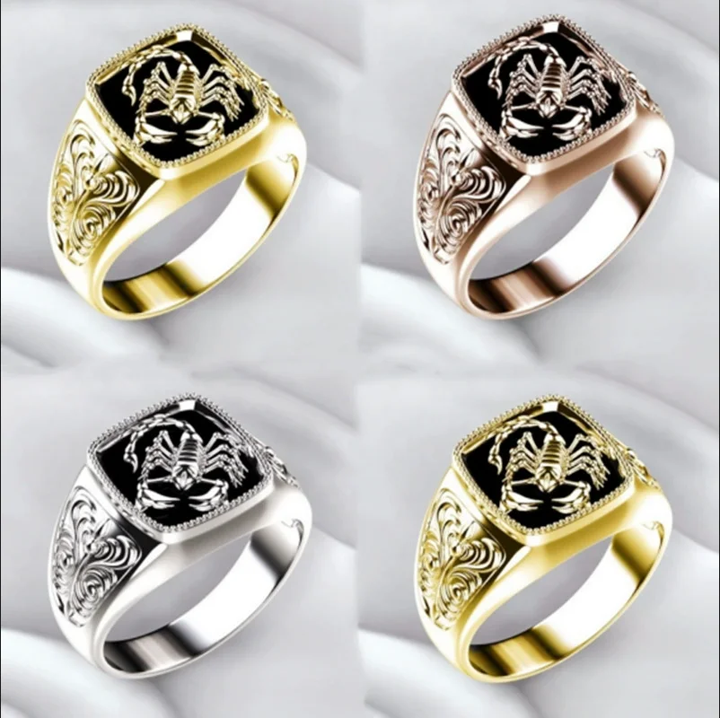

Personalized and creative Scorpio relief men's ring with drip glue totem pattern, scorpion retro ring, fashionable jewelrys