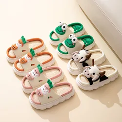 Chaussures d'intérieur respirantes pour enfants, pantoufles de maison pour enfants, quatre saisons, toboggans pour bébé familial, garçons et filles, pantoufles en coton et chanvre de dessin animé mignon