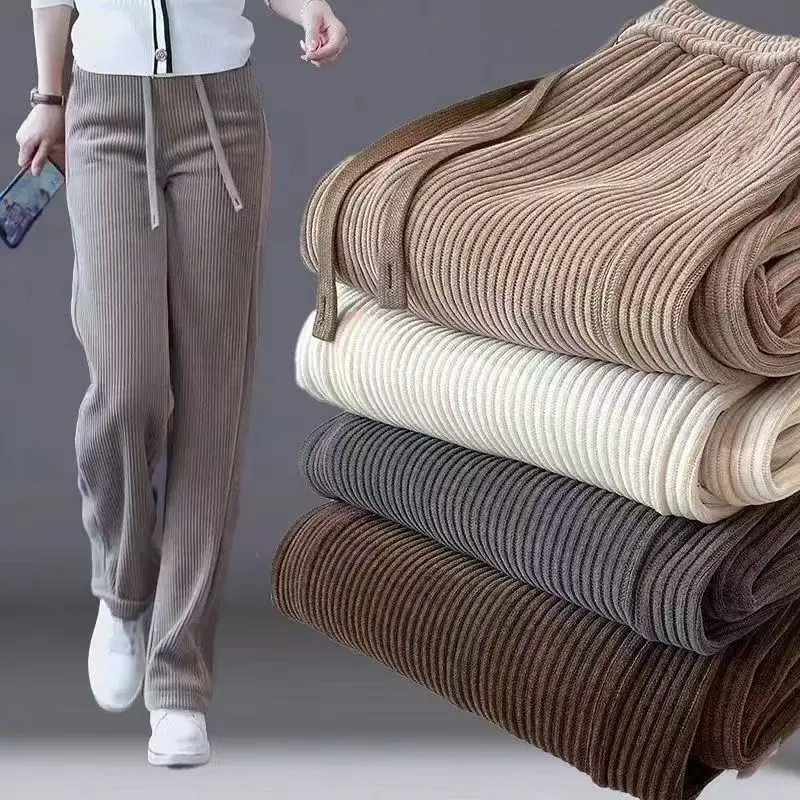

New Fashion Women's Loose Casual Pants Woman Corduroy Trousers Fashion Female Sports Pants Ladies Black and White Long Pants