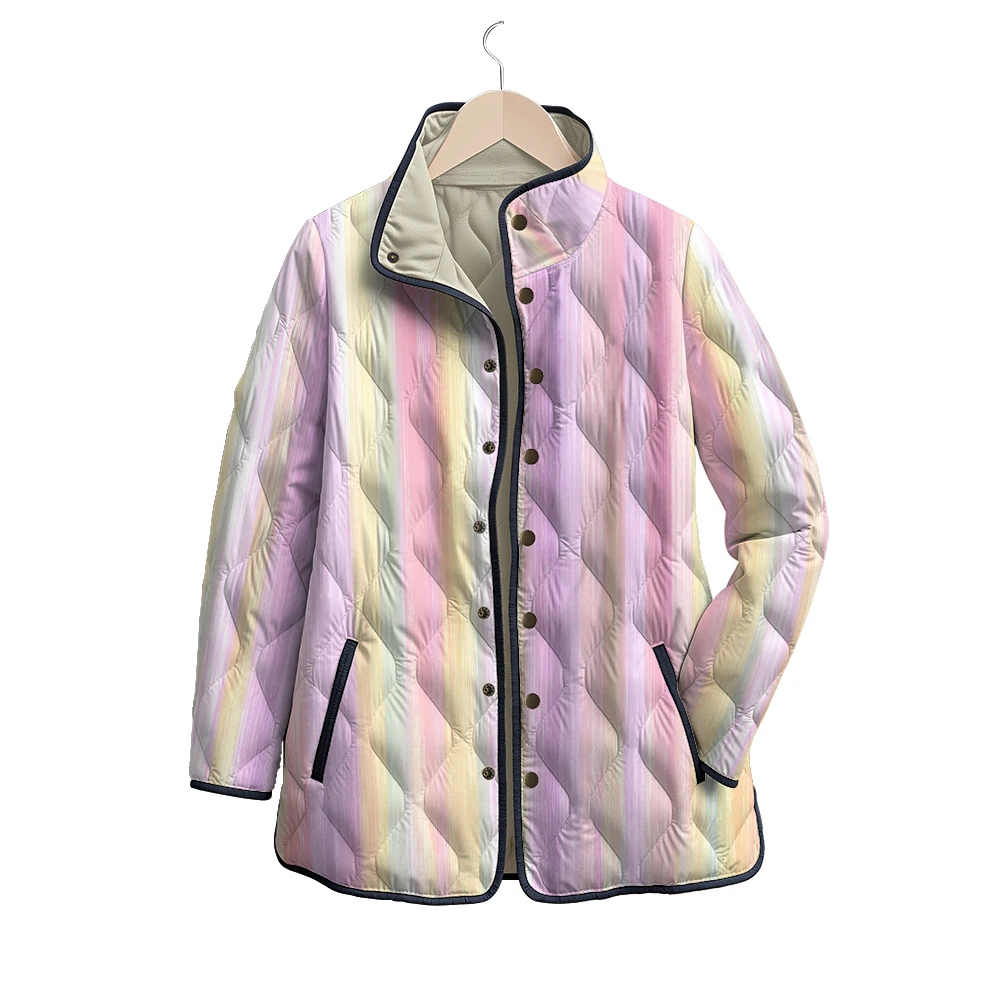 

Куртки в стиле ретро, трендовые розовые, черные, белые, в диагональную полоску, воротник-стойка, легкие мечтательные женские зимние модные пальто, верхняя одежда