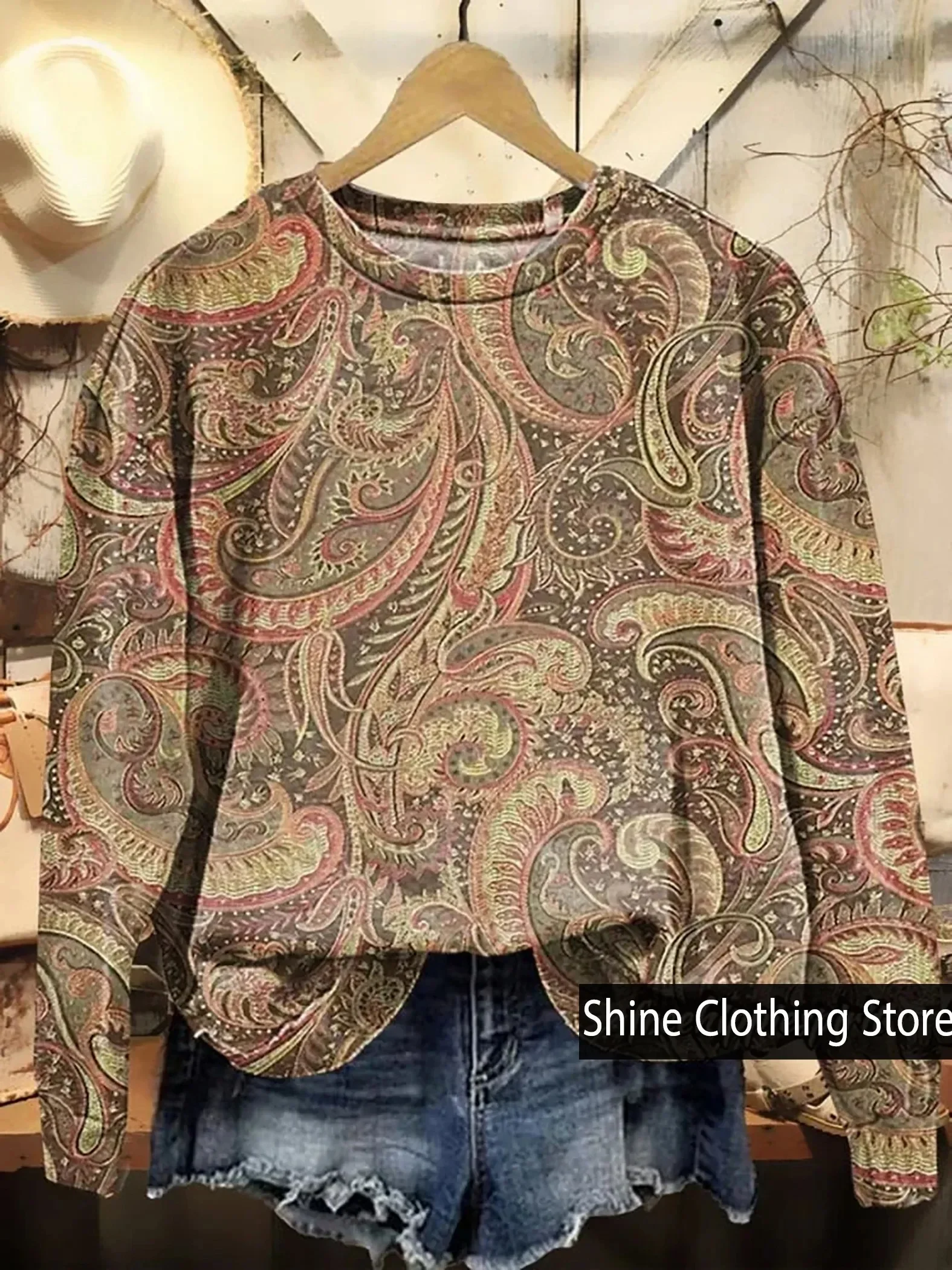 Sweat-shirt à col rond pour femme, vintage, ethnique, motifs d'art cachemire, imprimé 3D, décontracté, à la mode, taille S à 5XL, nouveautés