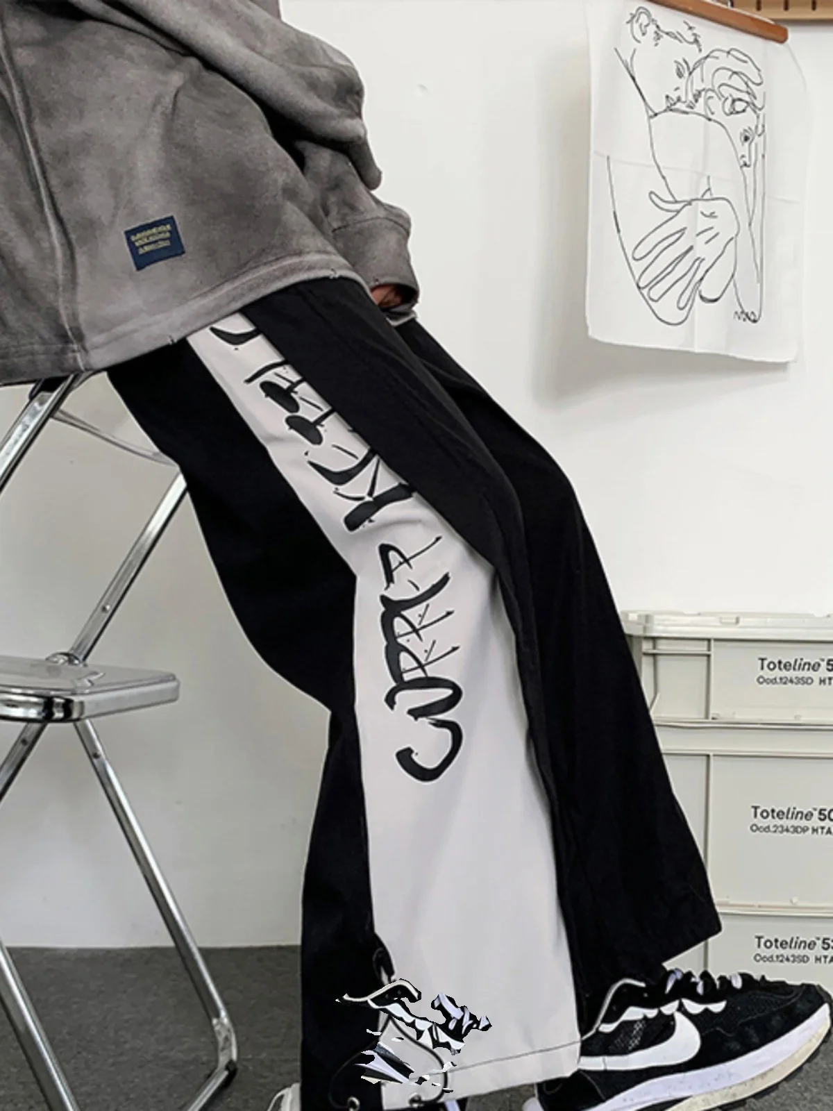 

Men's Casual Straight Leg Spor Pants Autumn Faion Loose Drapey Ins Trendy Wide Leg Hong Kong Sle Japanese Nine Points