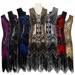 Frauen Vestidos Kostüm 1920s Vintage große Gatsby Kleid Pailletten V-Ausschnitt Quaste Bodycon Perlen Party Flapper Tanz kleid