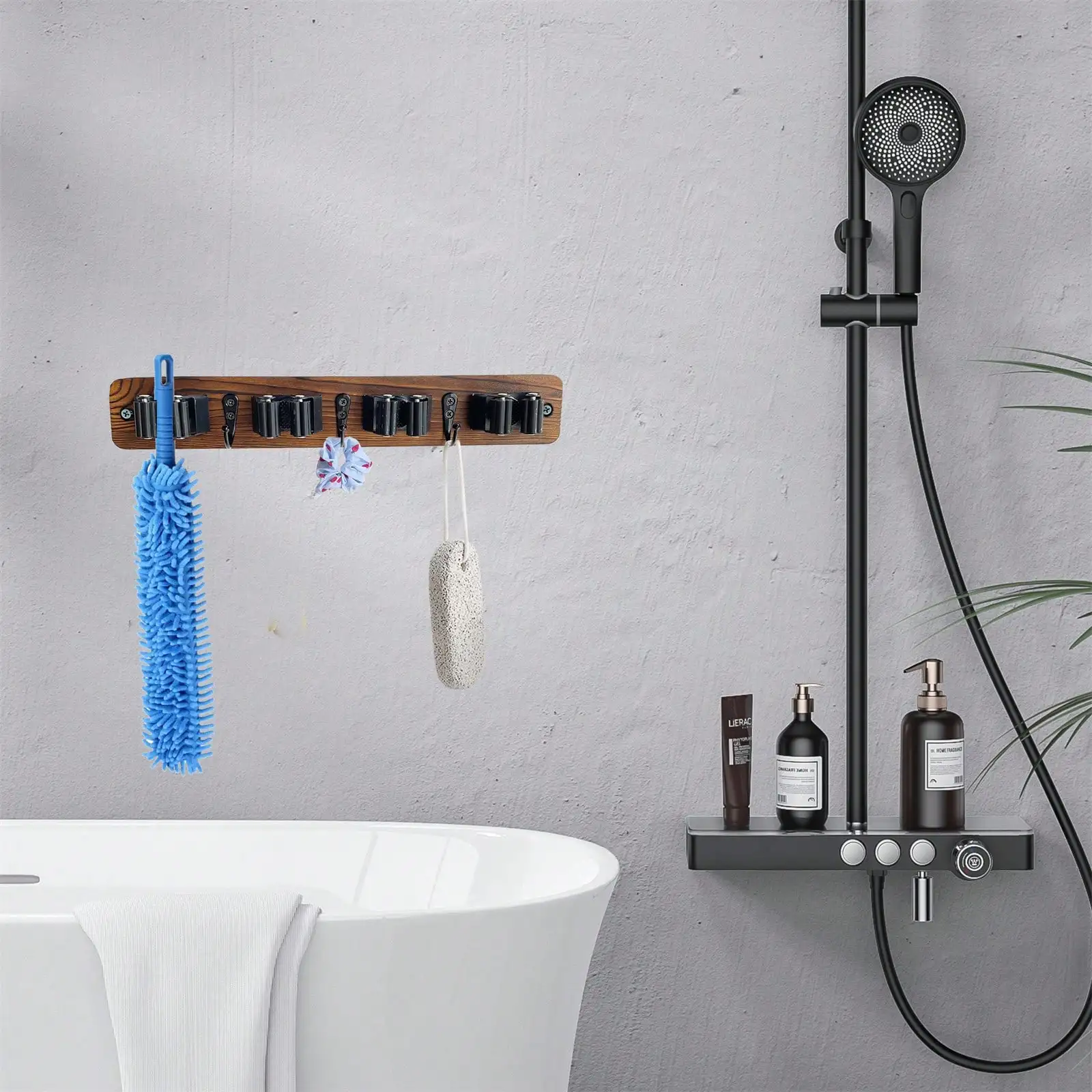 Wooden Broom Organizer Wall-Mounted Rack Is Suitable For Organizing Cleaning Supplies, Garden Tools, Sporting Goods, Kitchen Utensils, Bathroom Accessories, And Hardware Tools