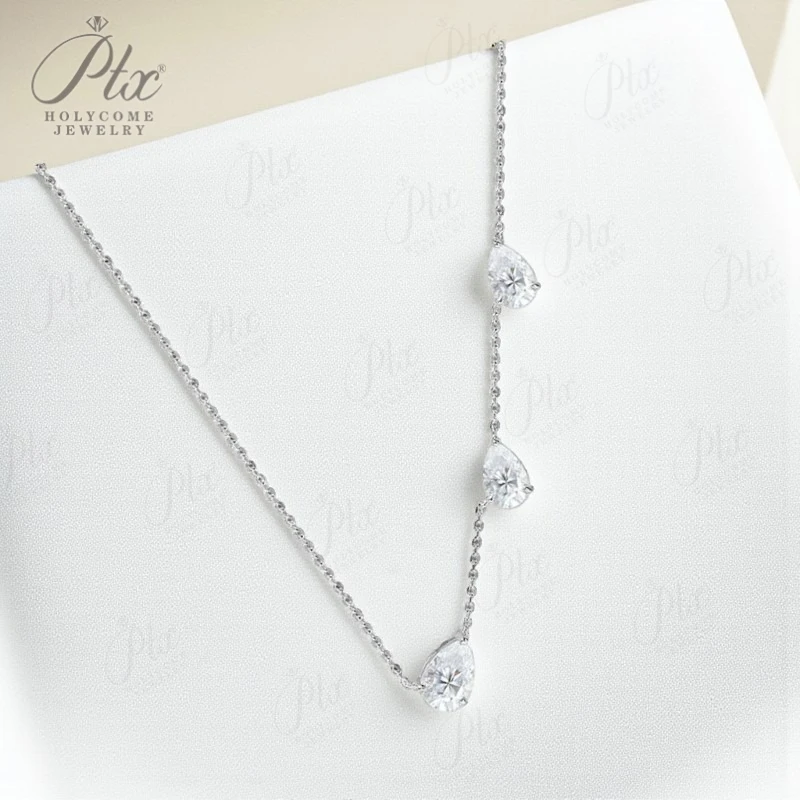 Moissanite Necklace 3 Gems Pear Cut 925 Sterling Silver 2CT/3CT Exquisite Moissanite Women's  Suitable as an Anniversary Gift