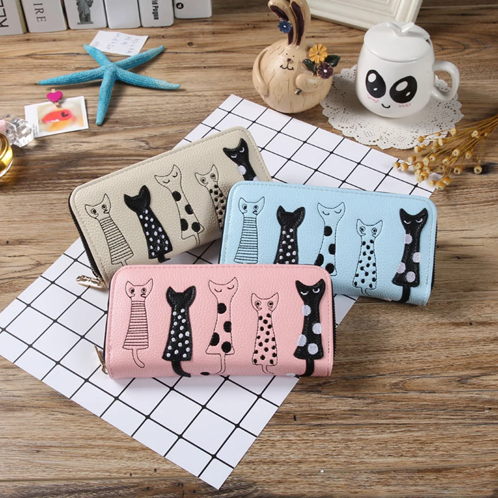 Luxury High Quality Women PU Leather Coin Purse Cat Cartoon Walletcreative Female Card Holder Casual Zip Ladies Clutch