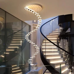 Luxury Staircase Crystal LED Chandelier For Living Room Lobby Large Modern Ring Cristal Hanging Lighting Chrome Long Indoor Lamp