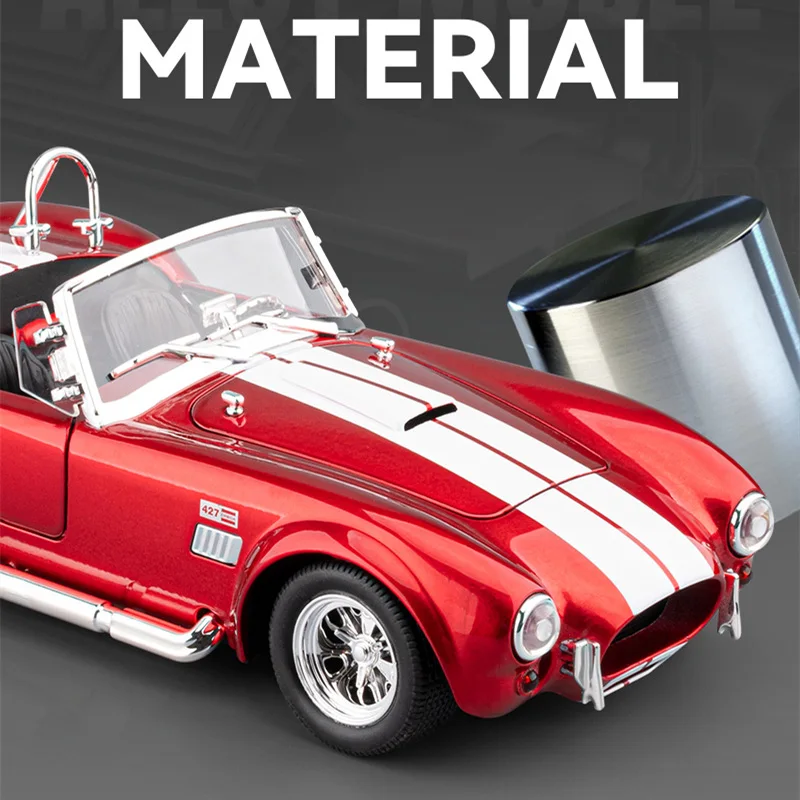 1:22 Shelby Cobra 427 S/C Alloy Roadster Sports Car Model Diecast Metal Classic Retro Vehicle Car Model Sound Light Kid Toy Gift