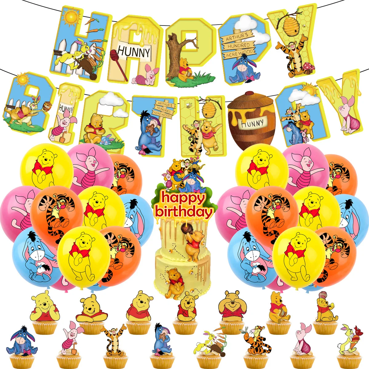 Winnie Bär und Freunde Geburtstagsdekoration Pappteller Servietten Zahlenballons Einweggeschirr Kinder Baby-Shower Party-Zubehör