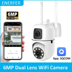 Dual Lens 6MP Home Security Camera SQCOM App 2.4GHz Wifi Camera Color Night Vision Two Way Audio PTZ CCTV Cameras
