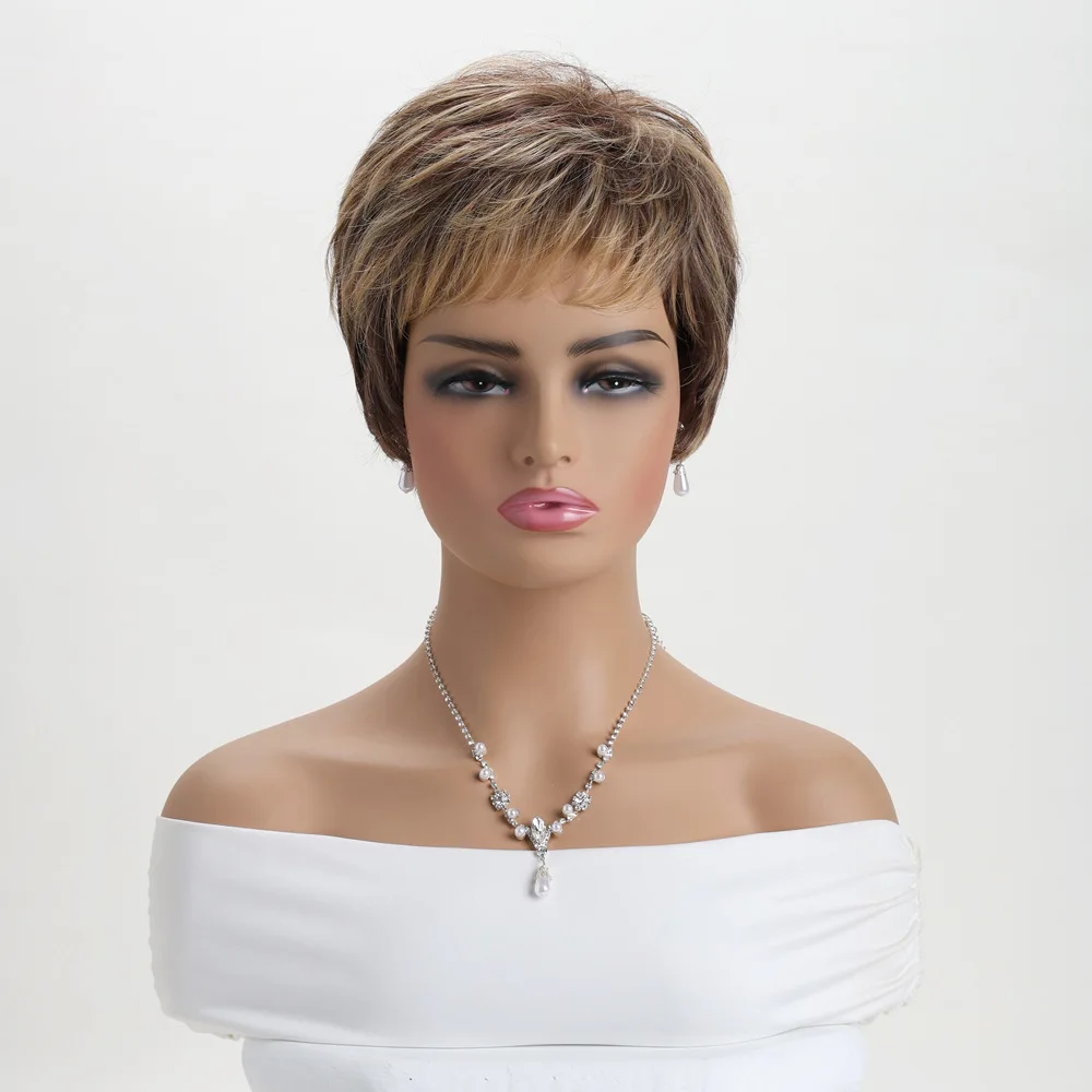 Perruques synthétiques courtes mode femmes mixte marron perruque droite fibre résistante à la chaleur usage quotidien fête Cosplay faux cheveux