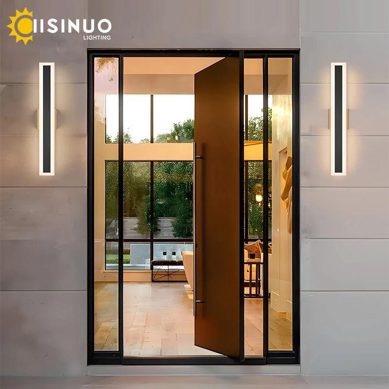 Outdoor Porch Light Waterproof Rust Resistant Stainless Steel Sconces Black Long-strip Style Lighting Fixture for Garden Balcony