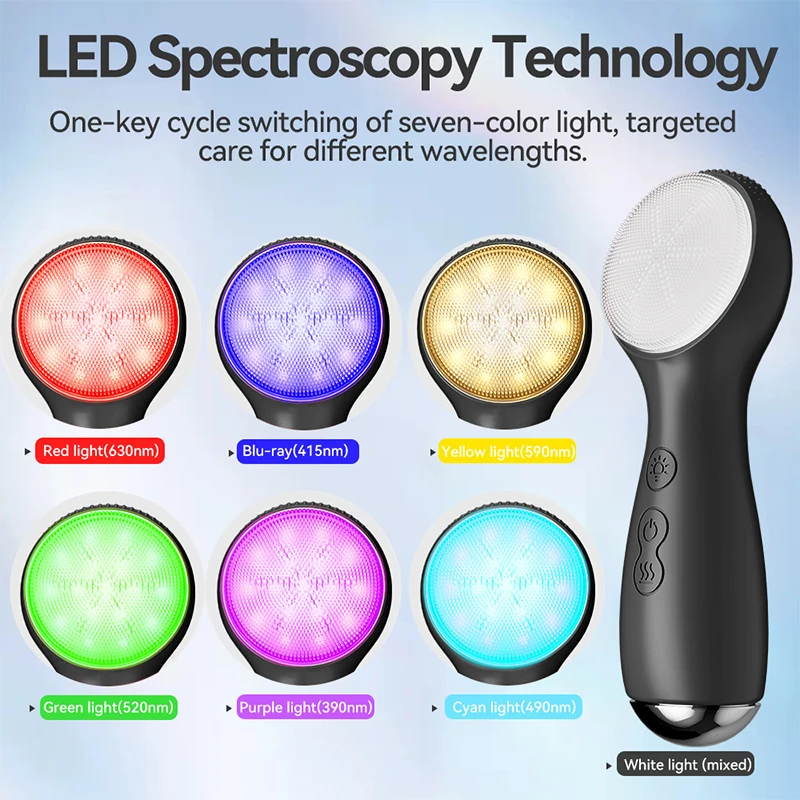 7 Colors Facial Cleansing Brush Exfoliating Waterproof Face Deep Cleaning Scrubber Hot Compress Virbration Massage Beauty Care