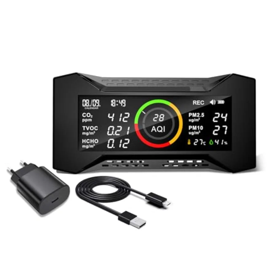 

Air Quality Monitor Indoor Simbow CF-20 8-in-1 CO2 Monitor Air Quality Tester for PM2.5 PM10 CO2 VOC Formaldehyde Humidity Temp