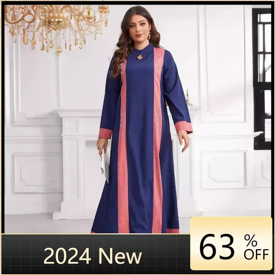 

Dubai Abaya 2024 Muslim Women Long Sleeve O-neck Polyester Long Maxi Dress Abaya Dress Plus Size Gowns Outfits Africa Clothing