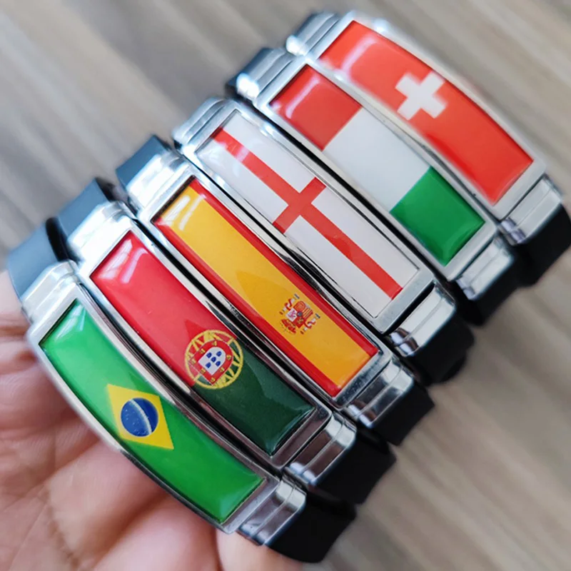 Spain Flag Leather Bracelet France Brazil Portugal Italy Canada Venezuela Flag Charm Mens Wristband Jewelry