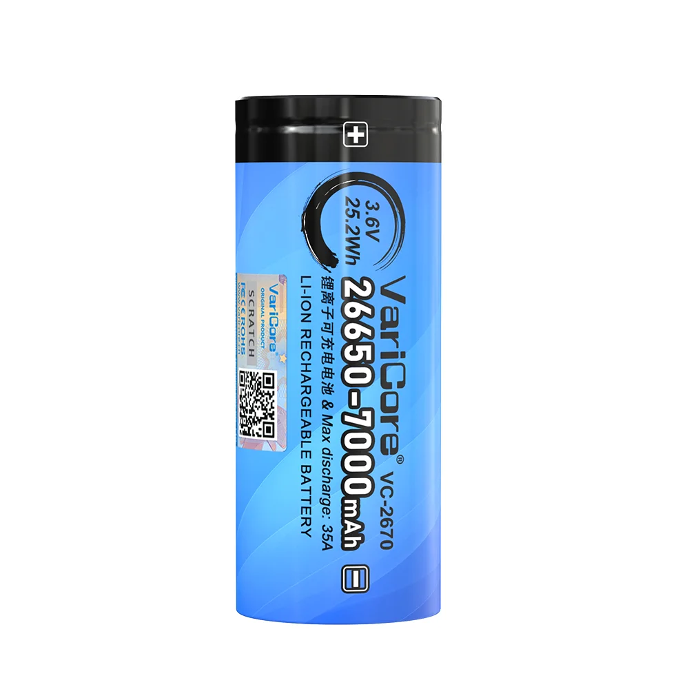 VariCore 26650 7000mAh 大容量 3.6V 35A 充電式リチウムイオン電池、Vaping Mod、懐中電灯、モバイル電源用