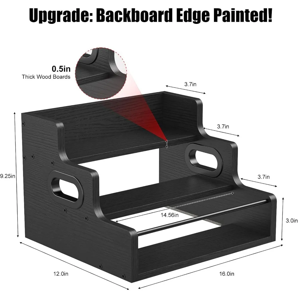 3-Tier Countertop Liquor Wine Rack, Black Wooden Shelf Organizer for Spirits and Beverages