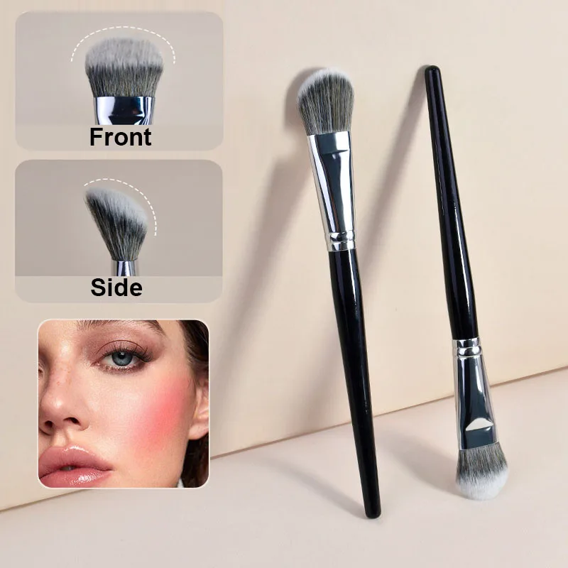 Tongue Shaped Makeup Blush Brushes 45° Angled Contour Concealer Brushes Nylon Bristles Flawless Foundation Blending Makeup Brush