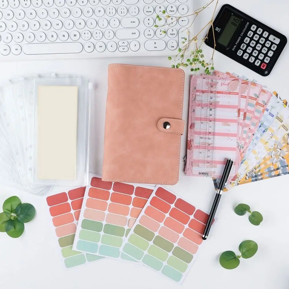 

PU A6 Soft Budget Binder Planner Colorful Savings Money Notebook Binder 6 Hole Binder Pockets with 12pcs A6 Binder Pockets