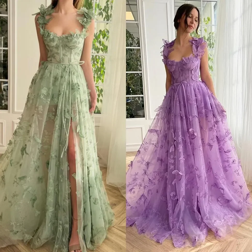 

Corset Long Tulle Prom Dress with 3D Butterflies Sexy Slit Ball Gown Evening Dresses Party Wedding Formal 2025 Women Formal 0313
