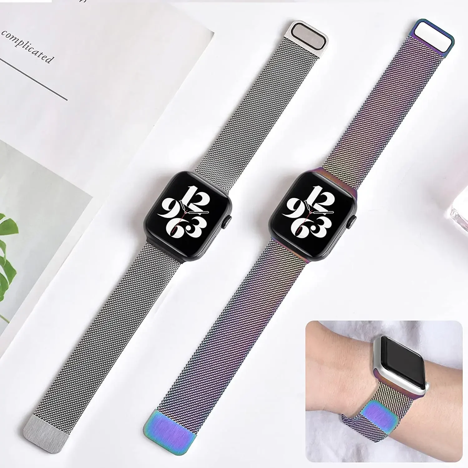 Миланский ремешок-петля для Apple Watch Ultra2 10 9 8 7 6 5 4 SE 46 мм 45 мм 44 мм 42 мм 41 мм 40 мм 49 мм Металлический магнитный браслет Браслет