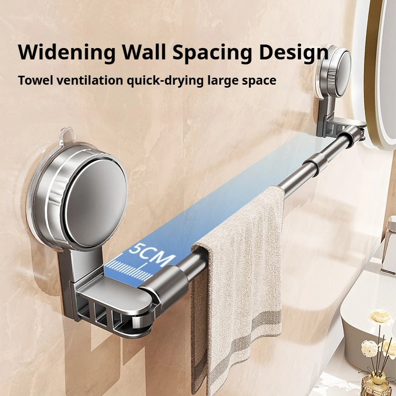 Stretchable Towel Rack Suction Cup Towel Bar Holder Without Drilling Hole Wall Mounted  Towel Rack Kitchen Pot Cover Rack