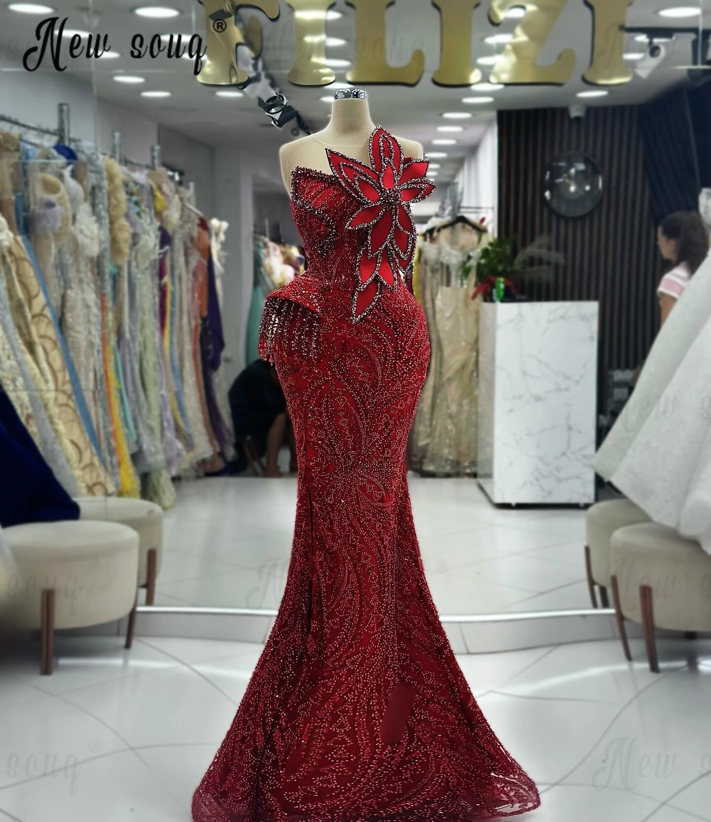 Haute Couture Dark Red Party Dress Women Wedding Prom Gowns Midi Long Mermaid Luxury Ceremony Gowns Robes De Soirée 2024