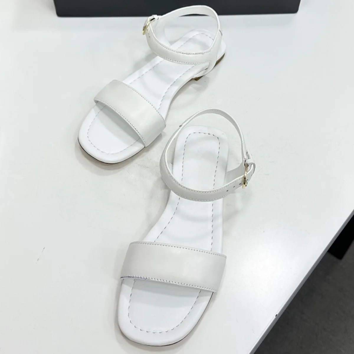 

2026 Women's Leather & Metallic Square Toe Two-Strap Flat Sandals, Fashion Summer Casual Shoes YYT26060143