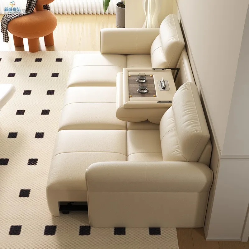 New electric sofa bed retractable dual-purpose multi-functional European small apartment first-layer cowhide space capsule