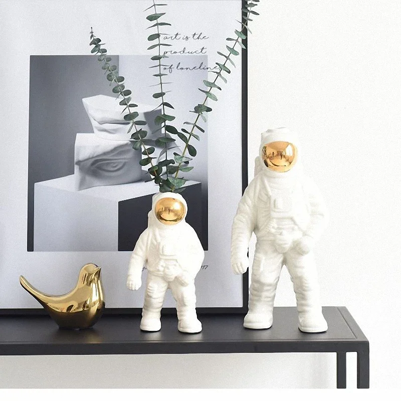 Nordic Style Creative Astronaut Ceramics Vase Spacewalker Statue Ornament Home Decoration Accessories Modern