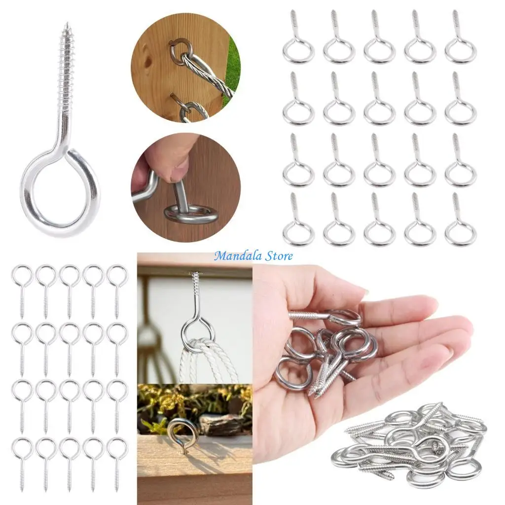 U2JC 20Pcs Stainless Steel Eyes Screws Metal Small Tapping Screw Hook Rings Tapping Eyelet Screw for Indoor & Outdoor Use
