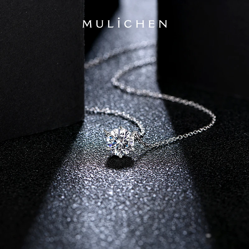 MULICHEN Simple Design D Color 1ct Moissanite Woman Pendant Necklace 925 Sterling Silver Chain Appointment Gift Free Shipping