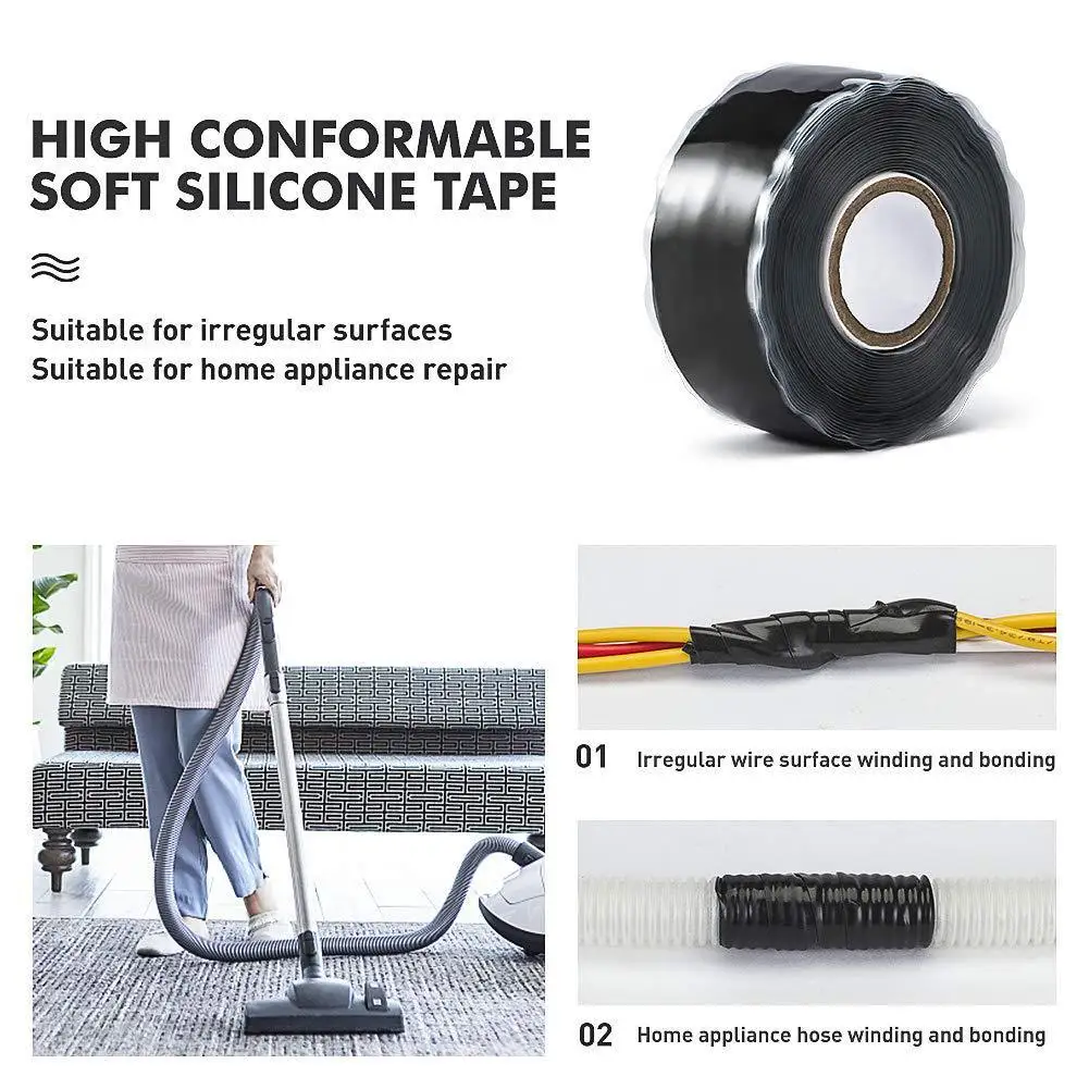5 Rolls Waterproof Patch Silicone Self Fusing Repair Tape 25mm Width and 1.5m/3m Length Self-Adhesive Strong Bonding Wire Tape