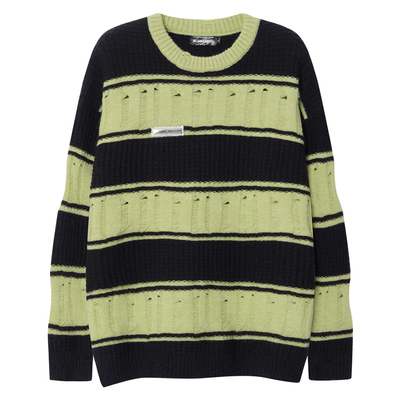Мужской потертый полосатый вязаный свитер, винтажный свободный пуловер, мягкий теплый повседневный осенний уличный джемпер, модная верхняя одежда