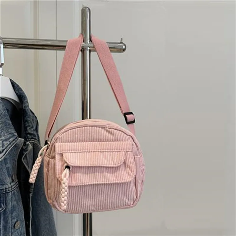 

Винтажная вельветовая сумка через плечо, повседневная сумка через плечо на молнии с регулируемым ремешком, полиэстеровая подкладка, полосатый узор для повседневного использования