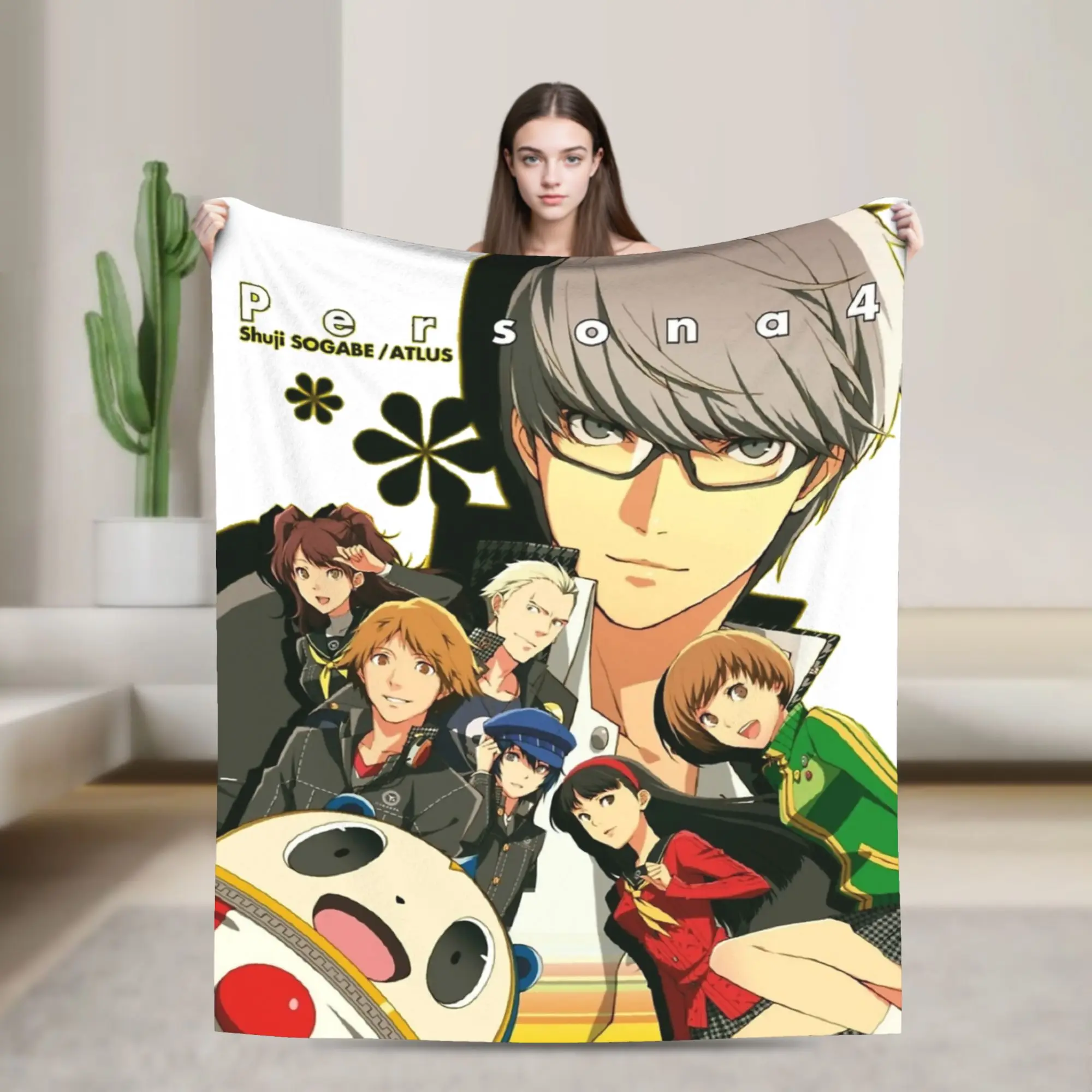 P4M Group Shot Anime Knitted Blankets Flannel Persona 4 Ultra-Soft Throw Blankets for Outdoor Travel Bed Rug