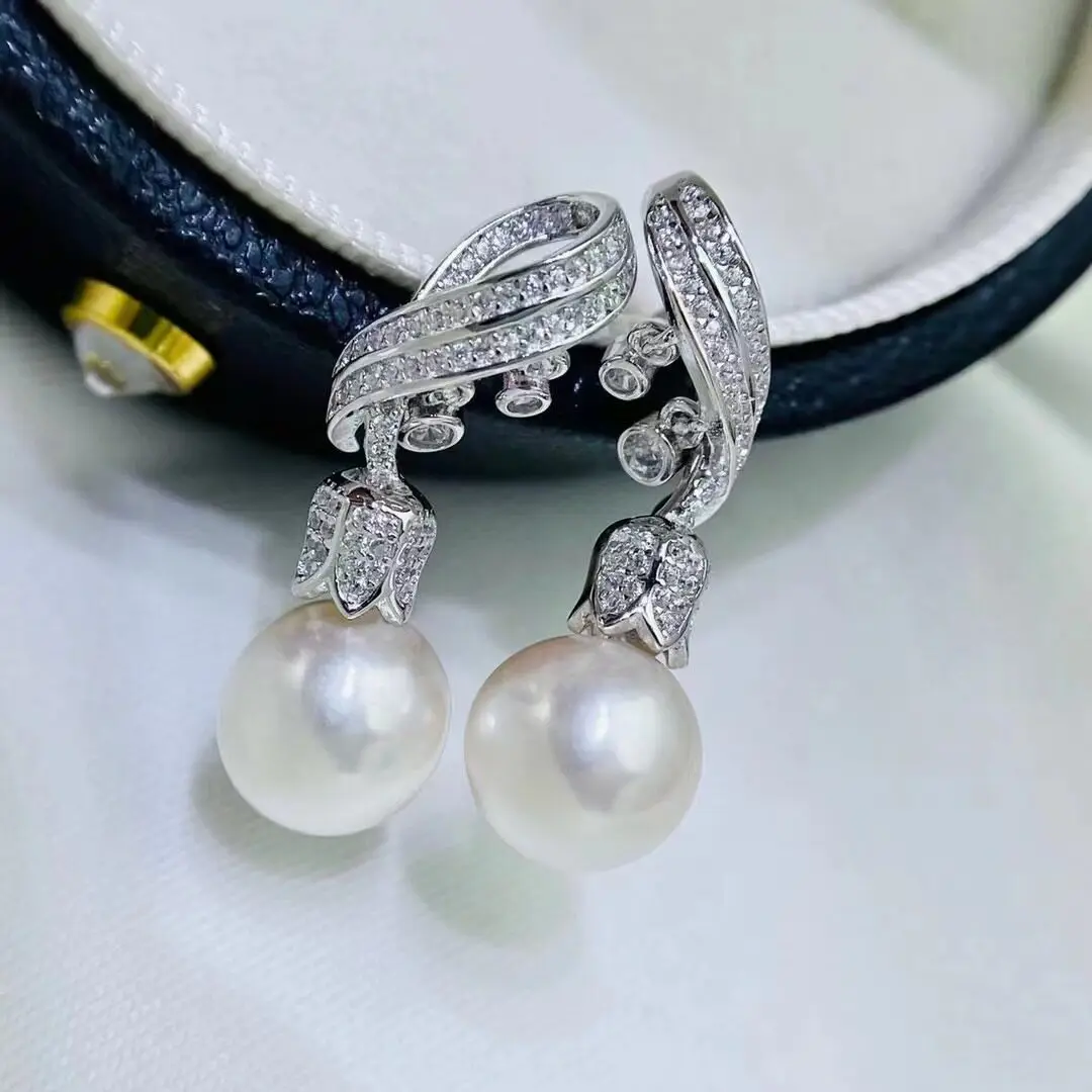 

Модные новые серьги с натуральным круглым жемчугом AAAA9-10 мм, серебро 925 пробы.