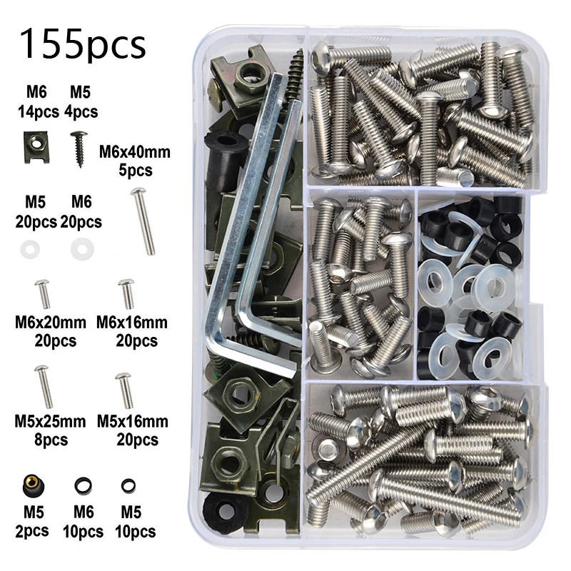 

155pcs Universal M5 M6 Steel Screws Bodywork Fairing Bolts for Honda Aprilia BMW Ducati Yamaha Kawasaki MV Agusta Suzuki Triumph
