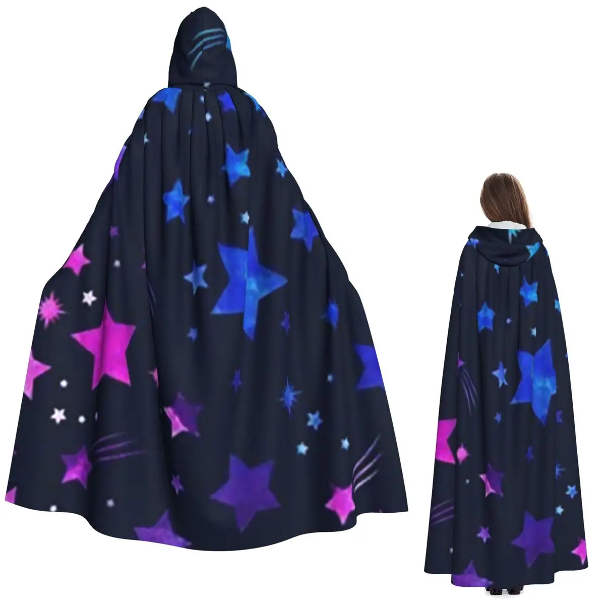

Space Galaxy Constellation Zodiac Star Long Hooded Cloak Witch Medieval Costume Cosplay Cape HalloweenParty Adult Unisex