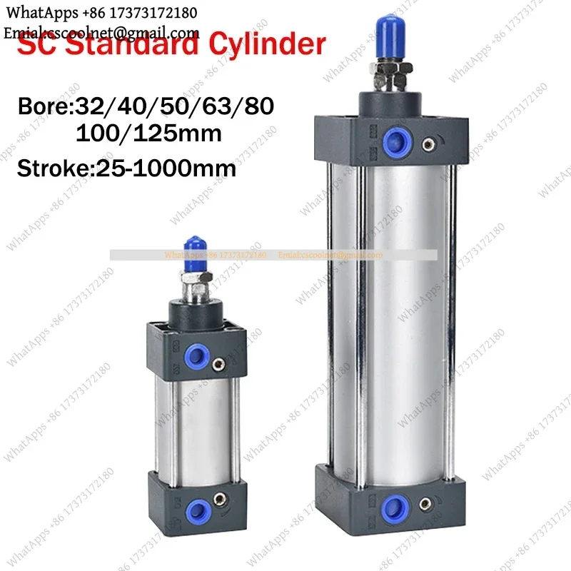 JS01 Standard Pneumatic Cylinder SC32 40 50 63 Bore Air Piston Double Acting 25-1000mm Stroke Aluminum Alloy Actuator