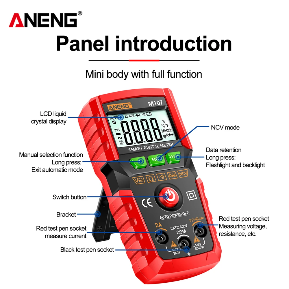 ANENG M107 Mini Smart Multimeter 4000 Count Digital Meter multimeters Professional Multi Function Electrician Tester Tools