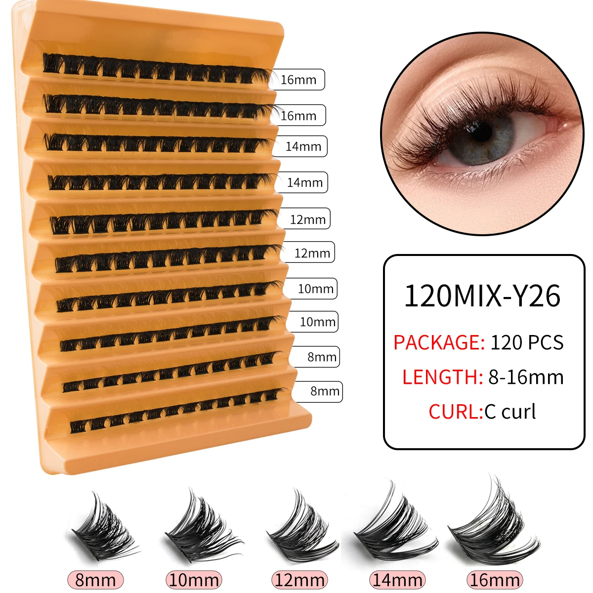 8–16 mm einzelnes Cluster-Wimpern-Set, natürliche künstliche Nerzwimpern, wiederverwendbar, DIY-Tablett, Wimpernverlängerung, dickes Volumen, falsche Wimpern-Set – Detail 2